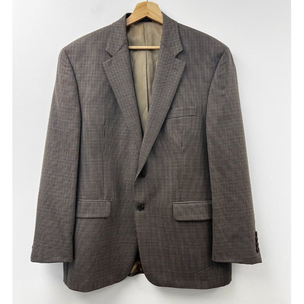 Lauren Ralph Lauren Mens Brown Tan Black Wool Houndstooth Blazer Jacket Sz 42R